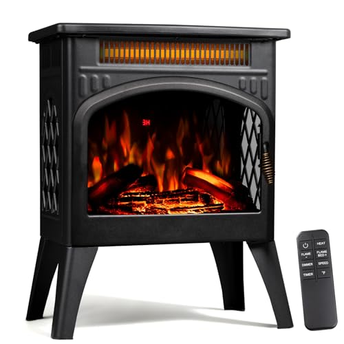ZAFRO 21" Freestanding Electric Fireplace with Remote, Fireplace Space Heater with Adjustable Flame Color and Brightness, Thermostat/Sleep Mode/Overheat Protection for Bedroom, Living Room(Black) ZAFRO