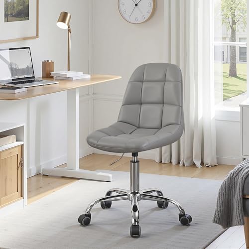 VECELO Height Adjustable Business Task Chair - Comfortable Padded Faux Leather Office Chair, Premium Craftsmanship, Rolling Swivel Desk Chair for Home Office Conference Room-Grey VECELO