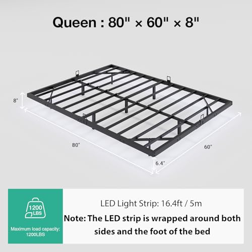 Novilla Floating Bed Frame with LED Lights, Modern Platform Queen Bed Frame with Mattress Slide Stopper, Easy Assembly, No Box Spring Needed, Noise Free Novilla