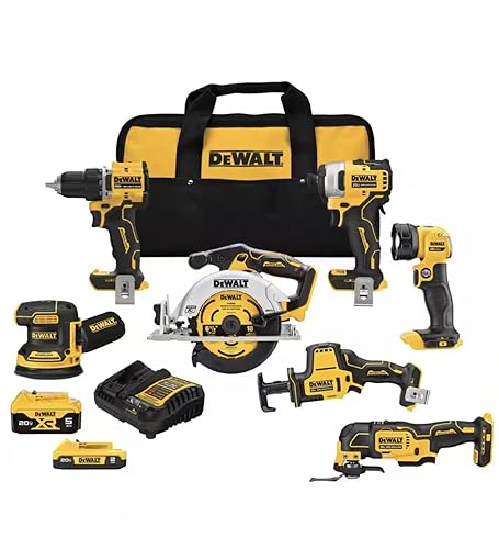 DEWALT DCK700D1P1 20V MAX Cordless 7-Tool Combo Kit with 2Ah Battery, 5Ah Battery, and Charger - WoodArtSupply