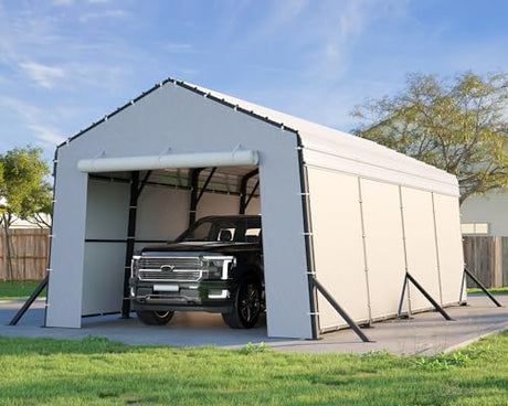 Jocisland 12x20x10.5 FT Heavy Duty Metal Carport, All-Weather Car Canopy with Waterproof Removable Sidewalls, Galvanized Steel Roof & Reinforced Base, Car Shelter for Cars, Boats, Trucks Jocisland
