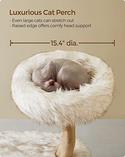 Feandrea Modern Cat Tree, Wood Cat Tower for Large Cats up to 22 lb, 48.4-Inch Luxury Cat Condo with Scratching Post, Perch, Cave, Basket, White UPCT144W01 - WoodArtSupply