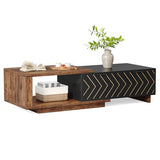 LITTLE TREE Expandable Wooden Coffee Table with 2 Drawers, Space-Saving Rectangular Farmhouse Center Table, Perfect for Living Room and Office, Brown and Black LITTLE TREE