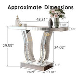 LUMISOL Mirrored Console Table, 43 Inch Silver Entryway Table with Curved Stone-Inlaid Legs, Modern Mirror-Decorated Sofa Table Behind Couch, Side Table for Living Room Foyer Hallway, Silver LUMISOL