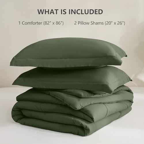 CozyLux Full Size Comforter Sets - Olive Green Comforter Full Size, 3 Pieces Box Stitched Bed Set for All Seasons, Soft Lightweight Bedding Sets with 1 Down Alternative Comforter and 2 Pillow Shams CozyLux
