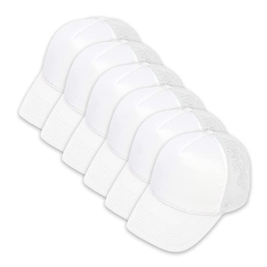 MR.R 6 Pack Sublimation Blanks White Mesh Trucker Polyester Cap, Two Tone Trucker Hat,Summer Mesh Cap with Adjustable Snapback,6 pcs per Pack