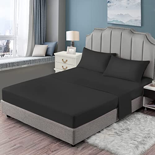 EaseHome Full Size Sheets - Extra Soft Full Sheets with 18-inch Deep Pocket, Premium Bedding Collection - Extra Soft Breathable Wrinkle Fade Stain Resistant Hypoallergenic - 4 Piece (Full, Black) EaseHome
