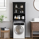 Shintenchi Over The Toilet Storage Cabinet, Bathroom Shelf Organizer with Anti-Tip Device Small Freestanding Space Saver with Adjustable Shelf and Glass Door, Black Shintenchi