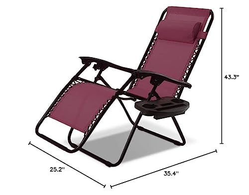 topment Outdoor Zero Gravity Lounge Chair with Pillow & Utility Tray, Folding Patio Lawn Beach Recliner(Wine) topment