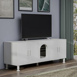 Amunrbrek Double Litter Box Enclosure, Litter Box Enclosure for 2 Litter Boxes, Modern Litter Box Furniture for 2 Cats, with Cat Door & Motion Light (White) amunrbrek