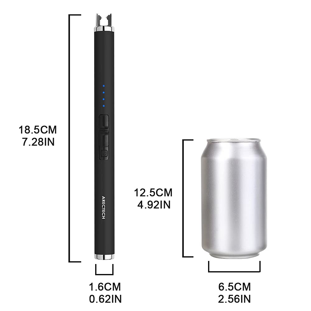 ARECTECH Rechargeable Electric Candle Lighter Arc Plasma Windproof Lighter for Candle Kitchen Birthday Gift for Mom Men Wife with Type-C Cable Black ARECTECH