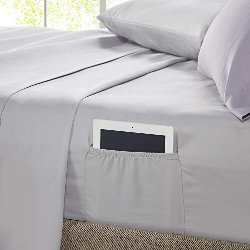 Comfort Spaces Bed in A Bag - Trendy Casual Design Cozy Comforter with Complete Sheet Set with Side Pocket, All Season Cover, Matching Shams Twin XL(66 in x 90 in), Kate, Grey/Purple 6 Piece Comfort Spaces