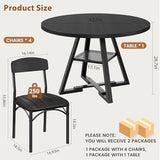 Round Dining Table Set for 4, Kitchen Table and Chairs for 4, Circle Table Round Pedestal Dining Room Dinner Dinette Table Set,5 Piece Space Saving Wood Kitchen & Dining Room Tables (Black, 42In) Jocoevol