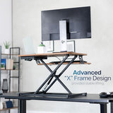 VIVO Height Adjustable 32 inch Stand Up Desk Converter, Quick Sit to Stand Tabletop Dual Monitor Riser Workstation, Rustic Vintage Brown Desktop, Black Frame, DESK-V000SN VIVO