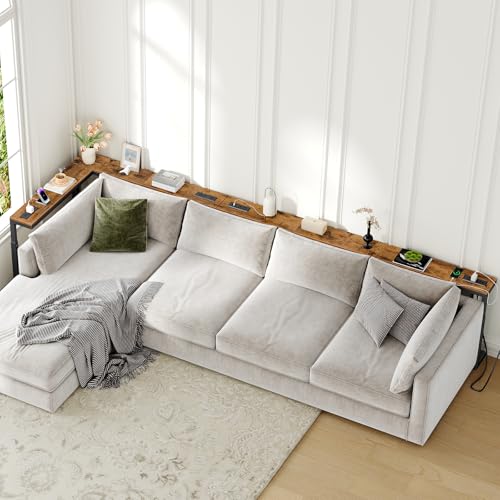 MAHANCRIS 78.7'' Narrow Console Table with Adjustable Height (24.3"-32.7") & 2 Power Outlets, Skinny Sofa Table Behind Couch, L-Shaped Long Entryway Table for Living Room, Rustic Brown CTHR820E01 MAHANCRIS