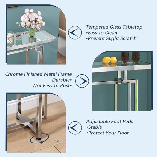 ASYA Glass Console Table for Entryway, Modern Entryway Table with Tempered Glass & Chrome Frame, Silver Sofa Table for Living Room Hallway ASYA