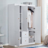 WonderWard 74" H Wardrobe with 3 Doors and 2 Storage Drawers, White Armoire Wardrobe Closet, Bedroom Closet with Hanging Rod, Clothing Wardrobe Closet, Wooden Louvered Wardrobe Closet. WonderWard