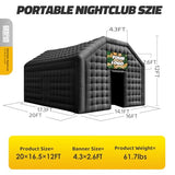 GR8FUN Large Inflatable Nightclub Tent 20X16.5X12Ft with Blower, Black Party Tent, Gazebo Event House for Wedding, Backyard Party, Birthday Celebration GR8FUN
