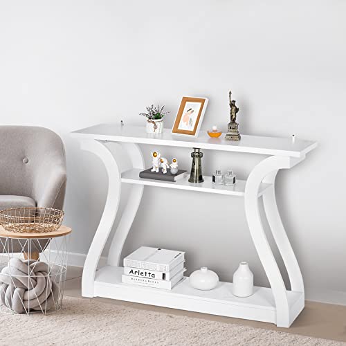 ZENY Console Table, Entryway Table with 3 Tier Storage Shelves, Narrow Long Sofa Table for Entryway, Living Room, Hallway, Couch, Foyer, White ZENY