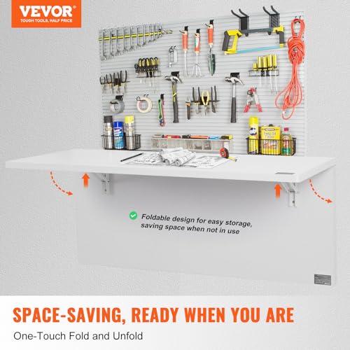 VEVOR Wall Mounted Folding Table, 47.24" x 19.69" Wall Mount Drop Leaf Table, Floating Desk with Iron Bracket, Fold Down Desk for Small Spaces, Home Office, Dining, Laundry Room, Kitchen, Bar, White VEVOR