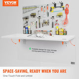 VEVOR Wall Mounted Folding Table, 47.24" x 19.69" Wall Mount Drop Leaf Table, Floating Desk with Iron Bracket, Fold Down Desk for Small Spaces, Home Office, Dining, Laundry Room, Kitchen, Bar, White VEVOR