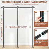 SUNALLY Room Divider No Drilling Curtain Rod Wall Divider for Room Separation, 4-10ft(H) 28-114inch(W) Adjustable, Heavy Duty Partition Space Separator Freestanding Tension Curtain Stand, Black SUNALLY