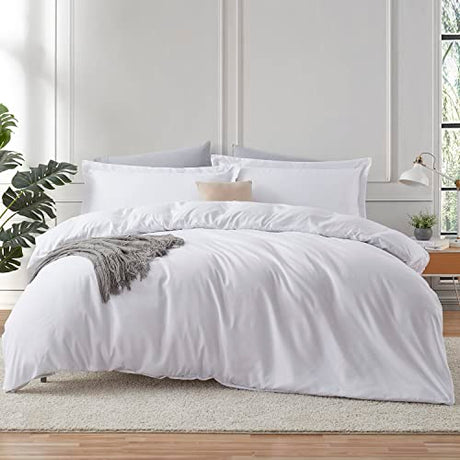 Hearth & Harbor White Duvet Cover King Size - 3 Piece Soft Double Brushed Bedding Set - Includes 1 King Duvet Cover with Button Closure 104x90 inches and 2 Pillow Shams Hearth & Harbor