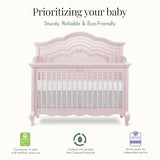 Evolur Aurora 5-in-1 Convertible Full-Size Baby Crib in Dusty Rose, GreenGuard Gold & JPMA, 3 Mattress Heights, Ribbon Bow Scrollwork & Queen Anne Feet, Converts to Toddler, Day & Full-Size Bed