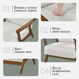 Lexicon Mid-Century Modern Accent Chair, Woven Chenille Fabric Lounge Chair, Chestnut Solid Wood Frame, Wide Arm Rest and Cushioned Comfort for Living Room/Office/Bedroom/Reading Nook, Beige Lexicon