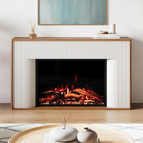 Modern Ember Arrie Smart Electric Fireplace Mantel Package | 33” Firebox Heater | Fluted Details w/Curved Leg Design | Multi-Flame Colors & Speed | Alexa/WiFi Enabled - Remote Included Modern Ember
