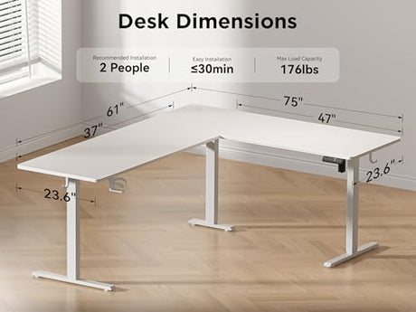 WALKINGDESK 75x61 Inches Reversible L Shaped Standing Desk Height Adjustable with Cup Holder, Electric Corner Computer Workstation for Home Office, Ergonomic Sit Stand up Gaming Desk, White WALKINGDESK
