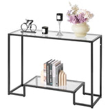 VEVOR Glass Console Table, 42 Inch Entryway Table, Modern Rectangle Sofa Table with Tempered Glass Top and Iron Legs, 2-Tier Consloe Desk for Living Room, Hallway, Entryway VEVOR