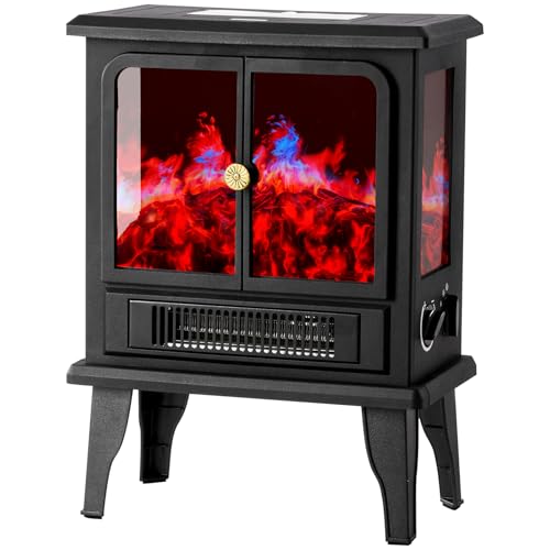 DUMOS 19” Freestanding Electric Fireplace Heater, Electric Fireplace Stove with Adjustable 3D Flame Effect, Stove with Safety Features & Easy Control, Small Corner Heater for Home Office, Inky DUMOS