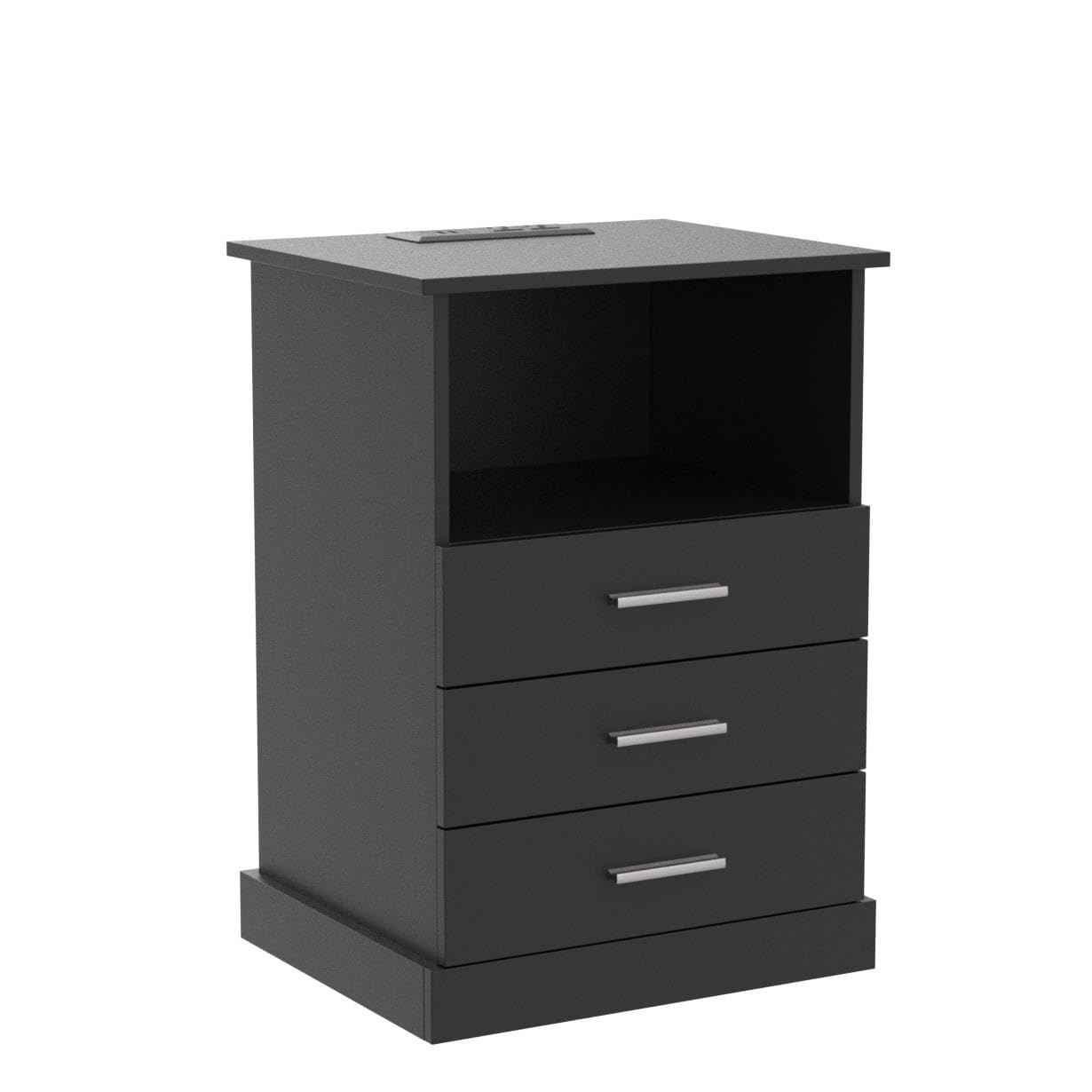 Halitaa Black LED Nightstand with Charging Station, Side Table with 3 Drawers and Light, End Table with Open Storage, Beside Cabinet for Bedroom (Black 2 set) - WoodArtSupply