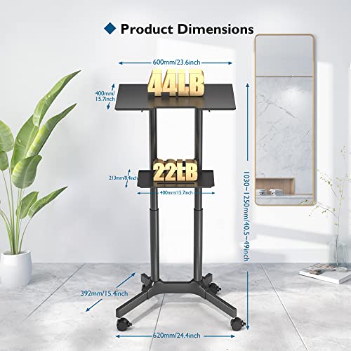BONTEC Lecterns & Podiums Portable Mobile Standing Laptop Desk, Height Adjustable, Sit Stand, Home Office Classroom Pulpit Stand Up Desk Workstation, Rolling Table Laptop Cart with Storage Tray BONTEC