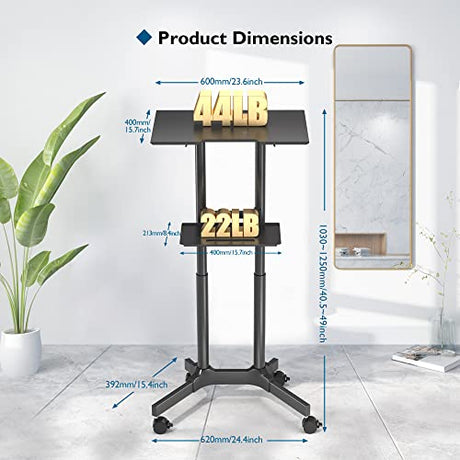BONTEC Lecterns & Podiums Portable Mobile Standing Laptop Desk, Height Adjustable, Sit Stand, Home Office Classroom Pulpit Stand Up Desk Workstation, Rolling Table Laptop Cart with Storage Tray BONTEC