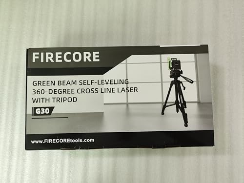 Firecore 360° Laser Level with Tripod, 100Ft Self Leveling Laser Level Green Cross Line Laser Leveler Tool for Picture Hanging Wall Tile Floor Construction, 60" Compact Tripod & Carry Pouch I - WoodArtSupply