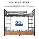 Jocoevol Metal LED Bunk Bed Twin Over Twin with 2 Storage Drawers, USB Charging Station, Industrial Bunkbeds Heavy Duty Bed with Safety Guardrail and Ladder, No Box Spring Needed, Vintage Brown Jocoevol