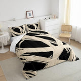 Erosebridal Beige and Black Abstarct Queen Comforter Set for Adult Women Men, Geometric Striped Bedding Set for Minimalists,Graffiti Aesthetic Lines Quilt,Contemporary Boho Modern Art Duvet Insert Erosebridal