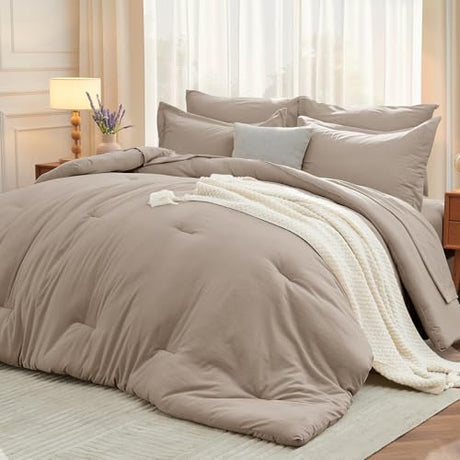 MUXHOMO 7 Pieces Queen Comforter Set, Soft Bed in a Bag Queen Size, All Season Bedding Set with Comforter, Flat Sheet, Fitted Sheet, Pillowcases & Shams, Linen MUXHOMO