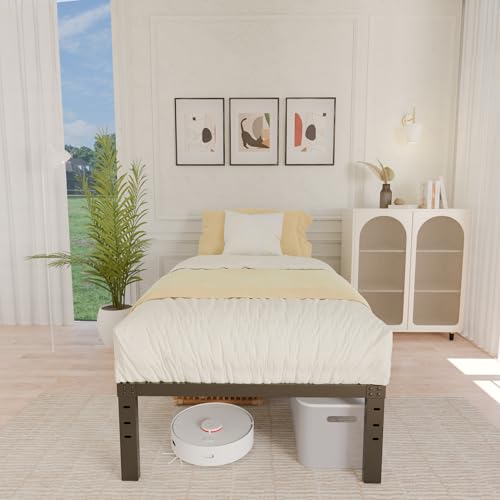 ALDRICH 14 Inch Metal Twin Bed Frame - Single Black Basic Steel Slats Platform, Easy Assembly Heavy Duty Noise Free Bedframes, No Box Spring Needed ALDRICH
