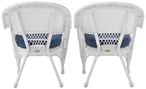 Jeco Wicker Chair with Blue Cushion, Set of 2, White/W00206- Jeco