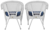 Jeco Wicker Chair with Blue Cushion, Set of 2, White/W00206- Jeco