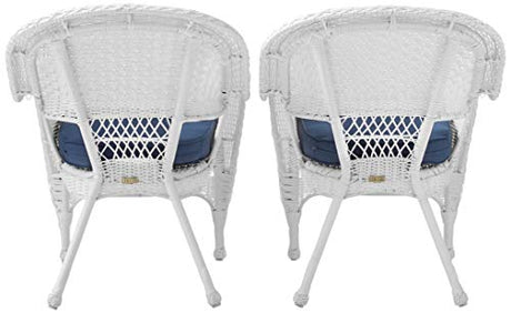 Jeco Wicker Chair with Blue Cushion, Set of 2, White/W00206- Jeco