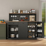 Gyfimoie Sideboard Buffet Cabinet with 2 Drawers, Farmhouse Kitchen Pantry with Adjustable Shelves, Coffee Bar Cupboard Cabinet with 3 Doors for Kitchen, Dining Room (Black) Gyfimoie