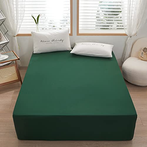 Bedding Twin Size Fitted Sheet Only - Deep Pocket - Fits 15inches Bed Matress Sheet- Bottom Sheet - Soft and Microfiber-Easy Care-Dark Green rushrushlulu