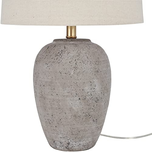 Nourison 23" Rustic Brown with Gray Undertones Ceramic Pot Table Lamp for Bedroom, Living Room, Dining Room, Office, with Beige Shade - WoodArtSupply