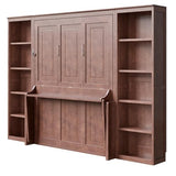 SOFTSEA Queen Murphy Bed with Desk and Storage, Wood Foldable Wall Bed Frame with Bookcase Shelves, Hidden Wall Bed Cabinet for Adult, Guest Room, Dark Brown SOFTSEA