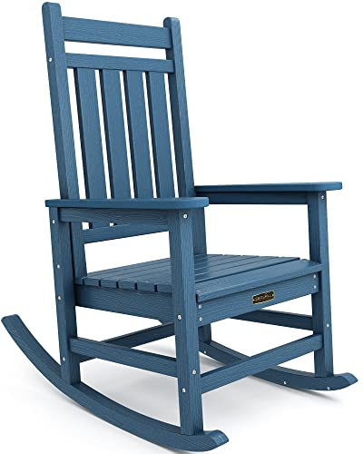 SERWALL Oversized Rocking Chair, Outdoor Rocking Chair for Adults, All Weather Resistant Porch Rocker for Lawn Garden, Blue - WoodArtSupply