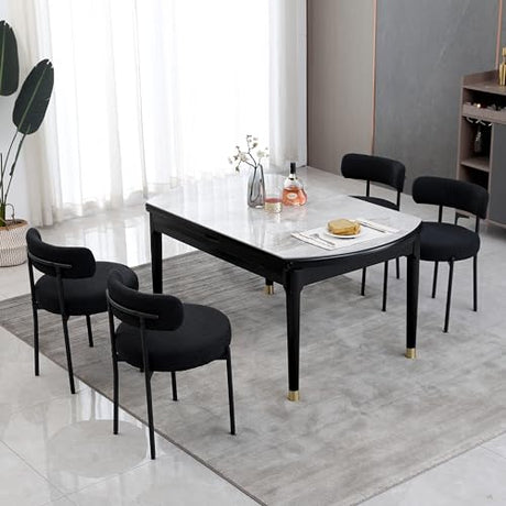 DYHOME Black Boucle Dining Chairs Set of 4, Modern Upholstered Dining Chairs with 4" Thick Cushion and Sturdy Metal Legs for Dining Room, Kitchen DYHOME
